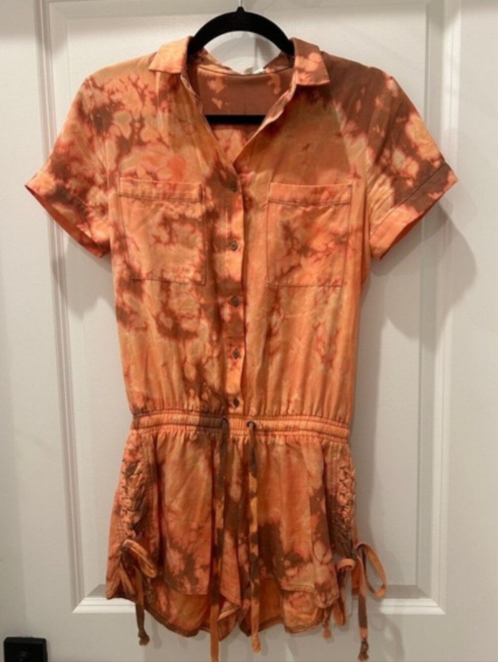 Honey Punch Orange Tie-Dye Romper Sz S - Picture 2 of 5